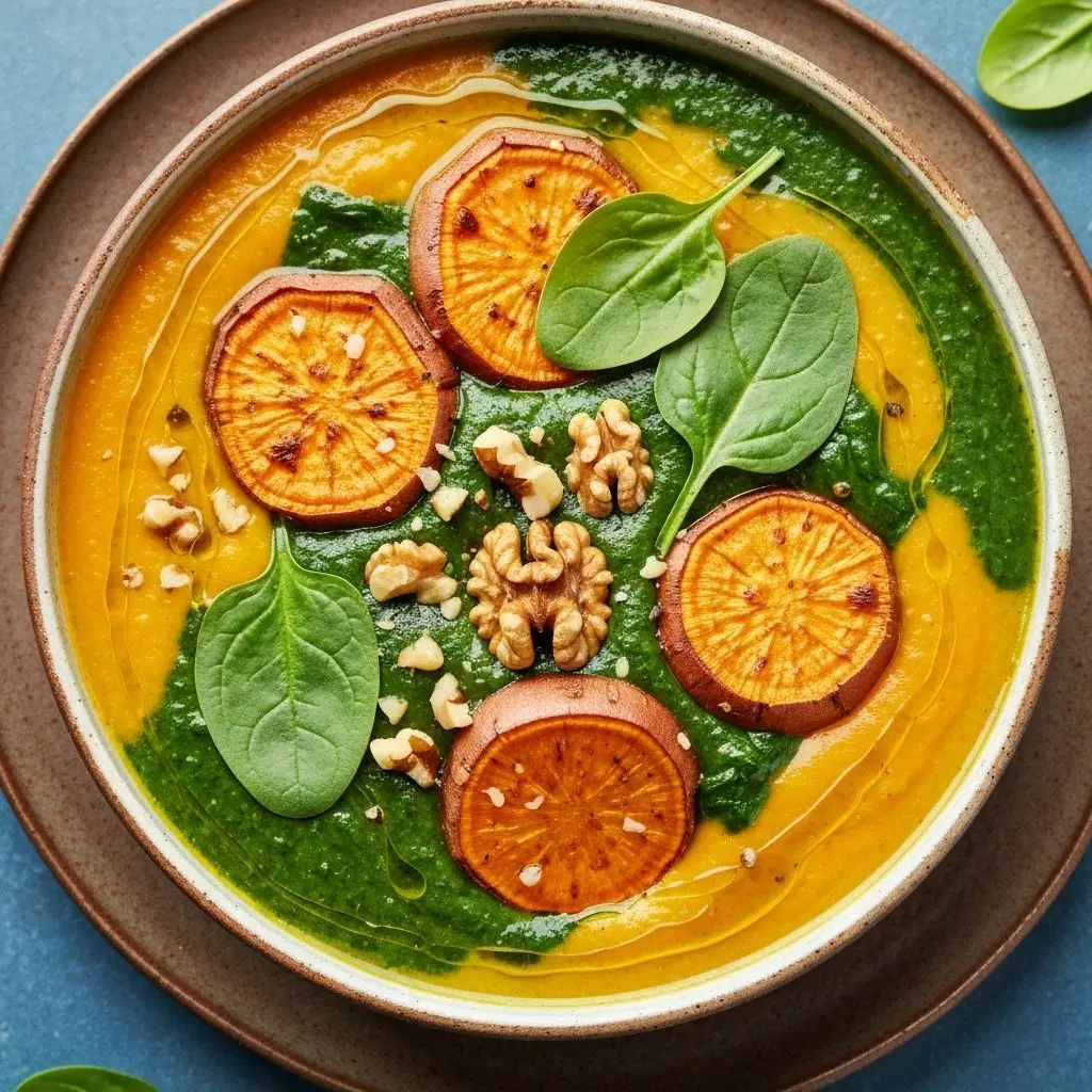 Sopa detox de batata-doce e espinafre