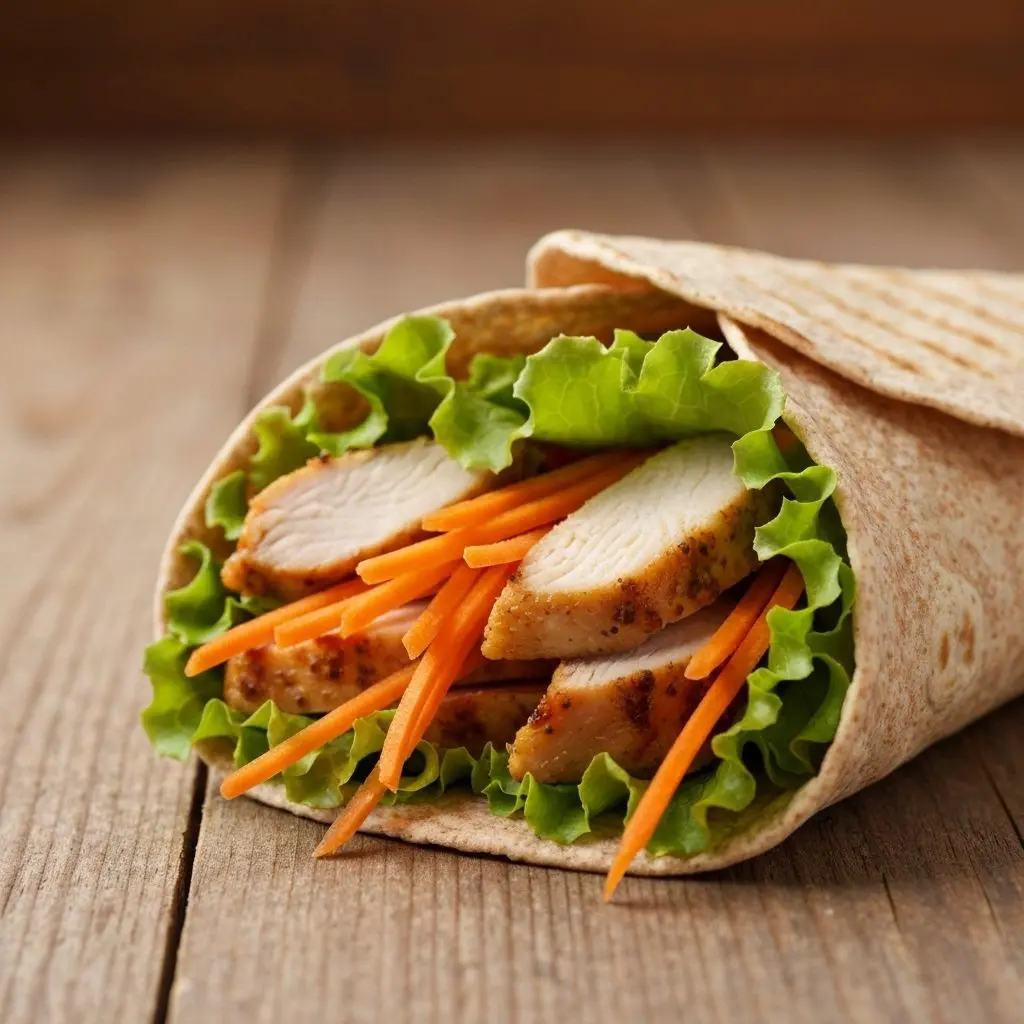 Wrap integral de frango com alface e cenoura